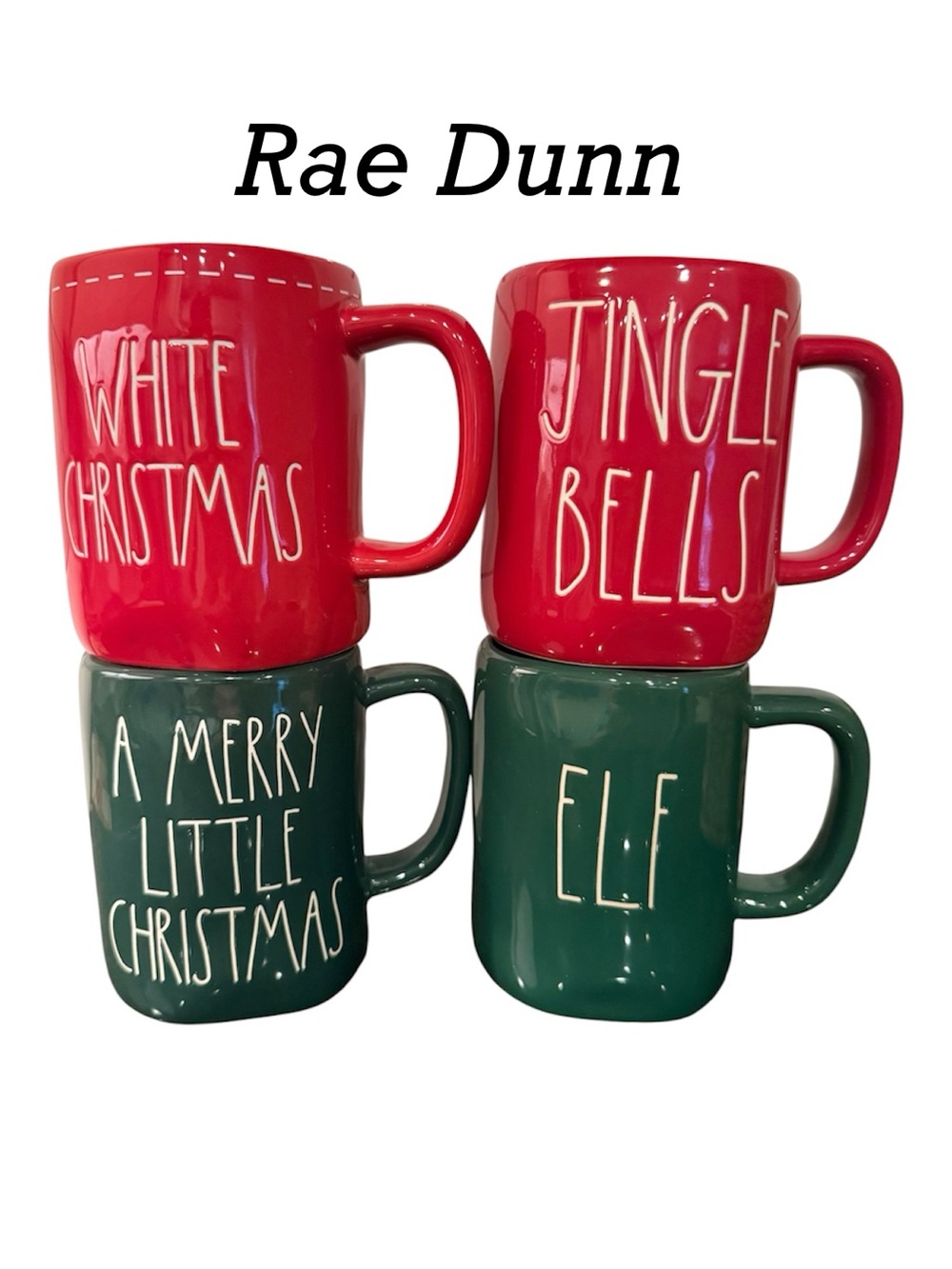Rae Dunn Red and Green Holiday Phrase Mug Set